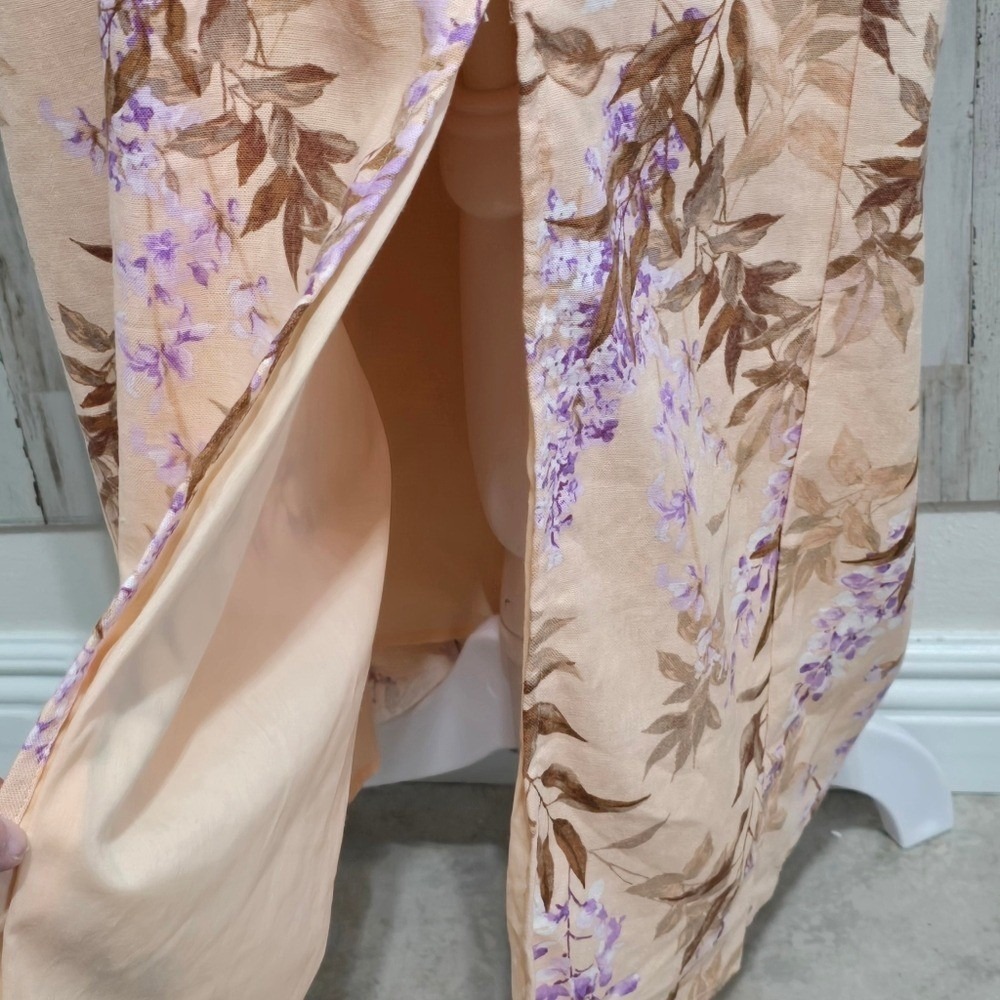 House of Harlow 1960 Peach Purple Floral Linen Blend Boho Midi Dress Size Medium - Picture 4 of 9